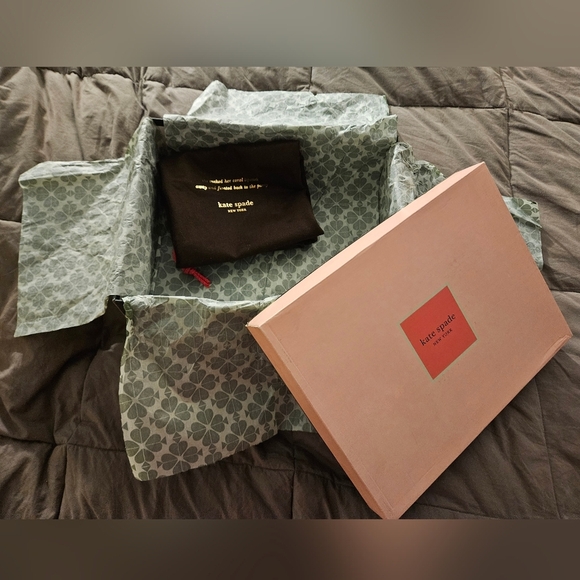 Kate Spade Pink Empty Gift Box Green Tissue Paper Dust Bag Shopping Set Boots - Picture 4 of 15